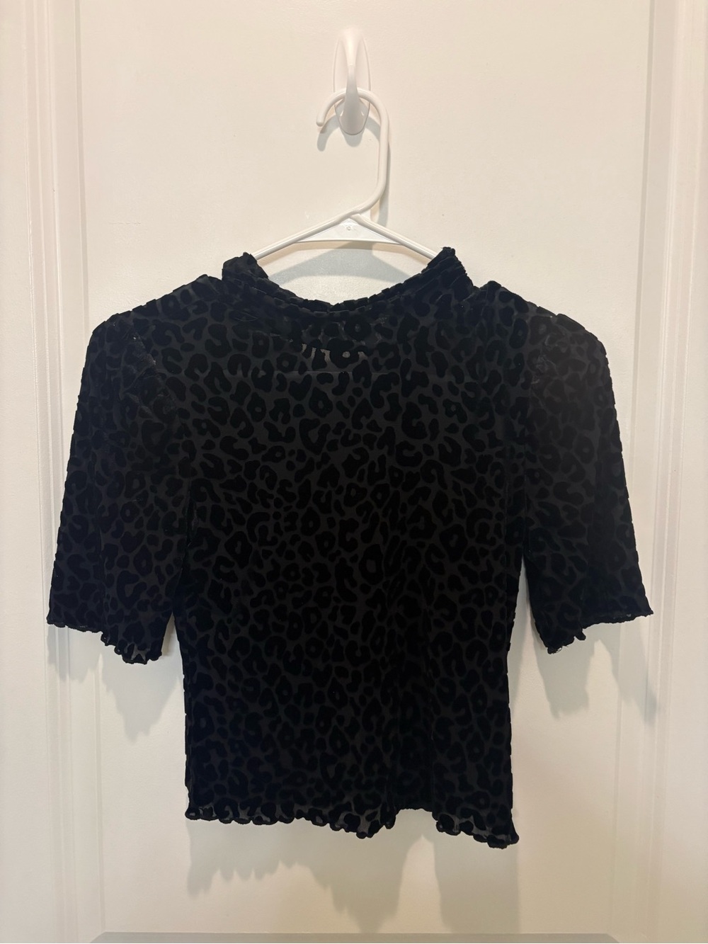 Forever 21 Black Velvet Leopard Burnout Short Sleeve Top
